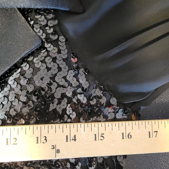 Vintage Frank Usher Sequin Top Sheer Arms Tuxedo Look Top US 8 UK 12 - Picture 9 of 11